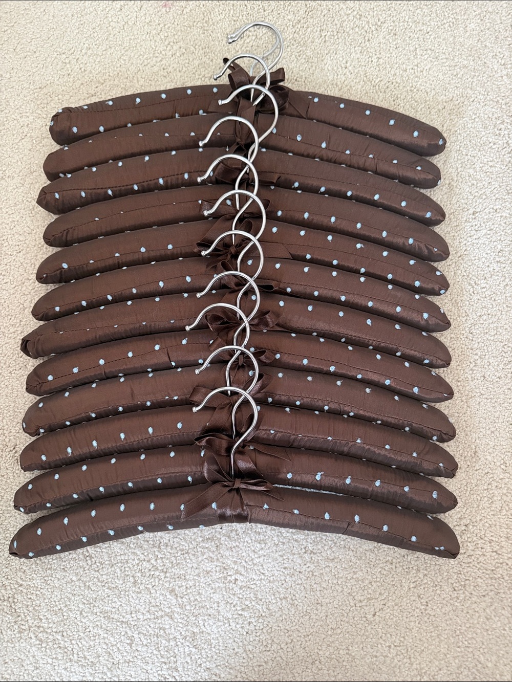 Brown Polka Dot Padded Satin Hangers - Set of 12